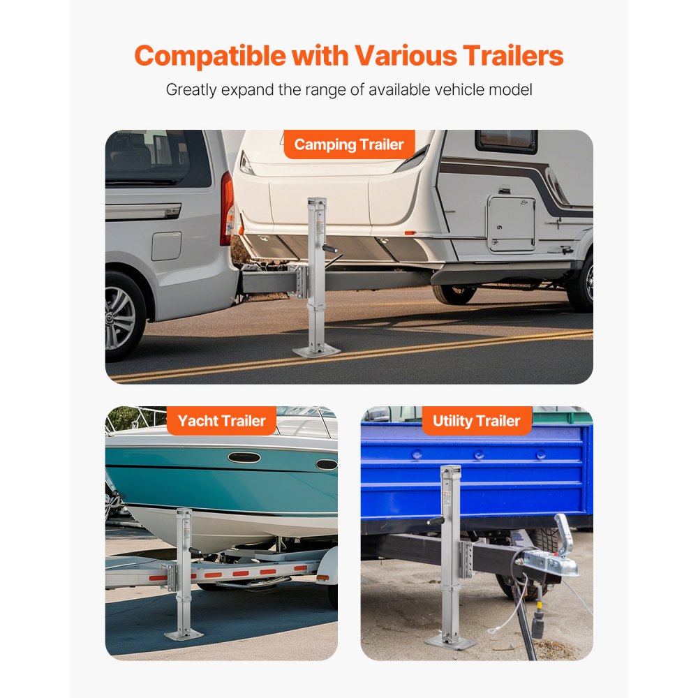 VEVOR Gato para Remolque, Capacidad de Carga Estática de 3628 kg Gato para Remolque con Pernos Soporte de Elevación de 724 mm con Manija para Remolque de RV, Remolque para Yates, Remolque Utilitario