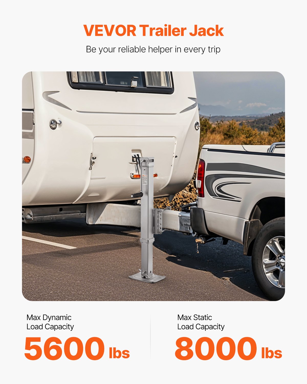 VEVOR Gato para Remolque, Capacidad de Carga Estática de 3628 kg Gato para Remolque con Pernos Soporte de Elevación de 724 mm con Manija para Remolque de RV, Remolque para Yates, Remolque Utilitario
