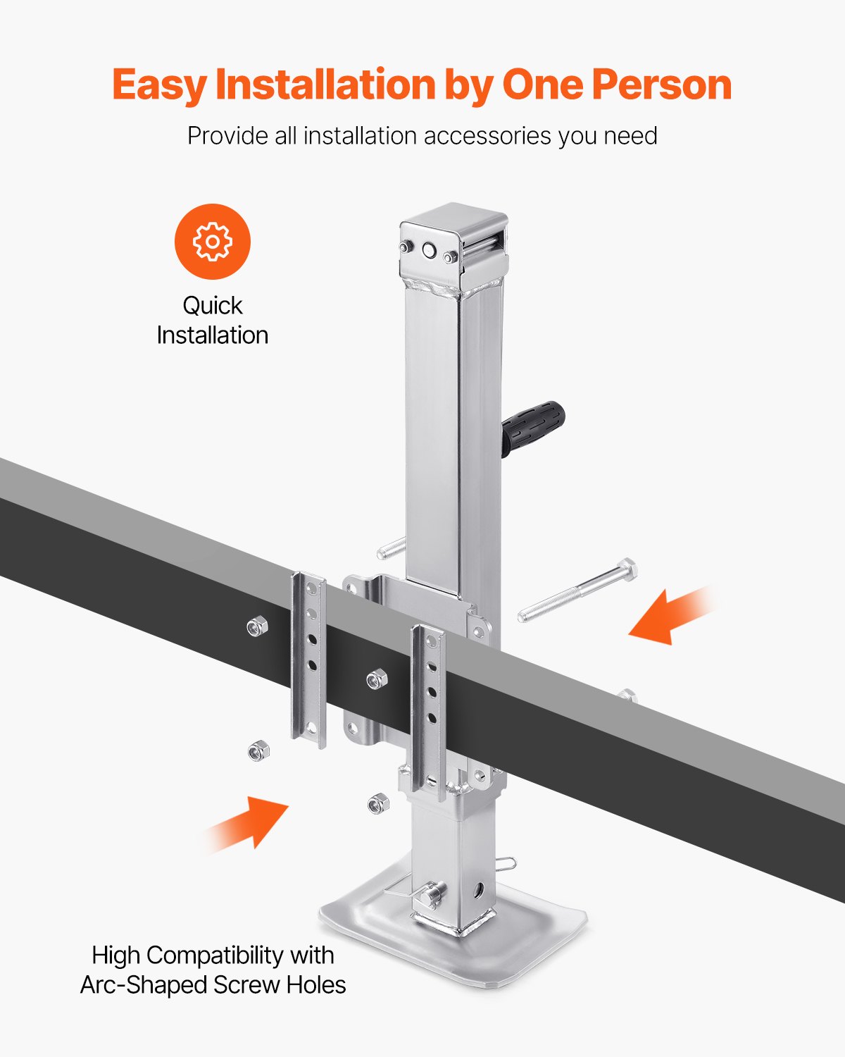 VEVOR Gato para Remolque, Capacidad de Carga Estática de 3628 kg Gato para Remolque con Pernos Soporte de Elevación de 724 mm con Manija para Remolque de RV, Remolque para Yates, Remolque Utilitario