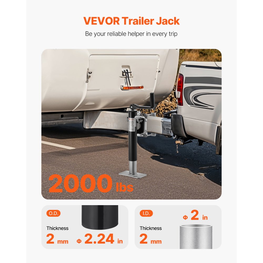 VEVOR Gato para Remolque, Capacidad de Carga Dinámica de 907 kg, Gato para Remolque con Pernos Soporte de Elevación de 254 mm con Manija para Remolque de RV, Remolque para Yates, Remolque Utilitario