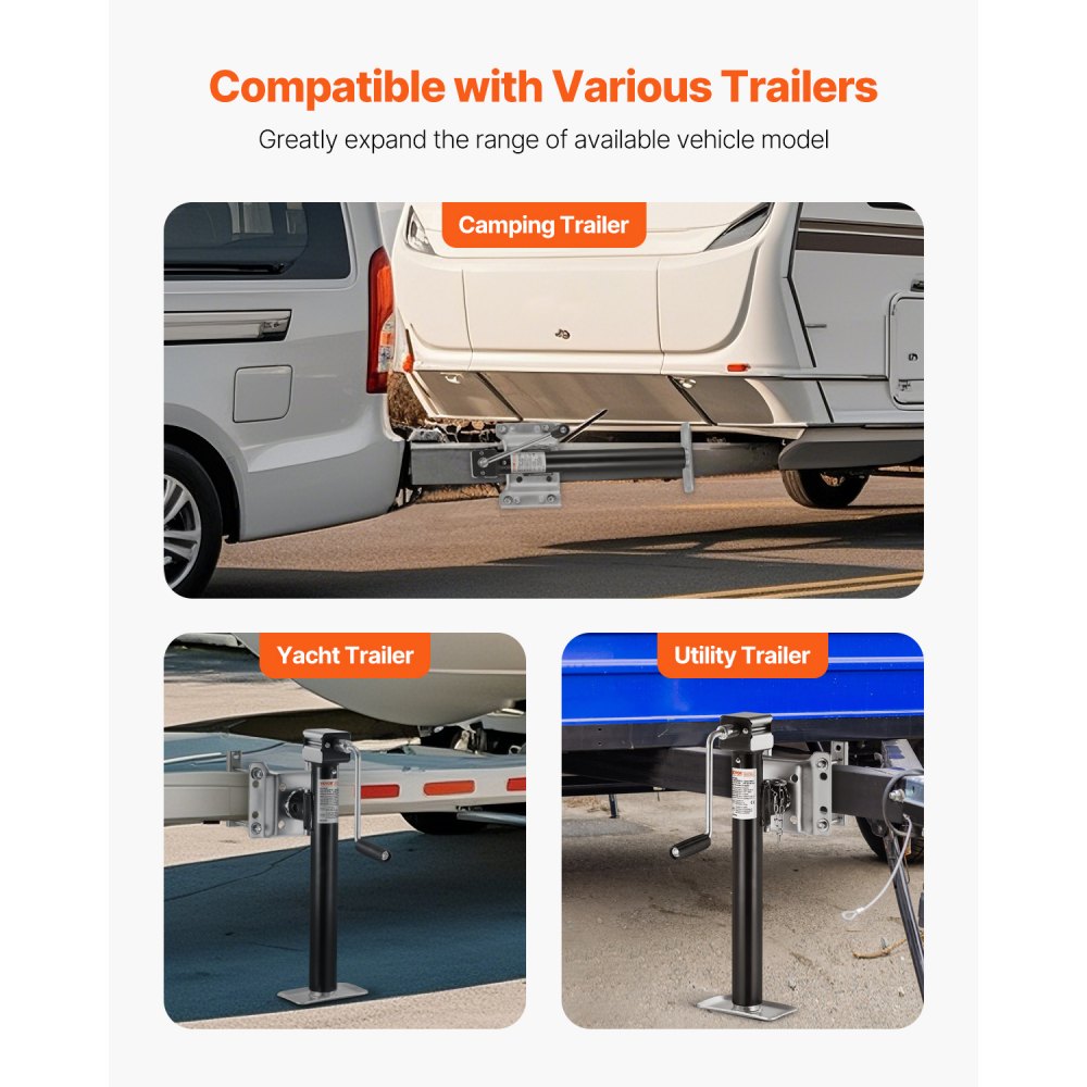 VEVOR Gato para Remolque, Capacidad de Carga Dinámica de 2267 kg, Gato para Remolque con Pernos Soporte de Elevación de 365 mm con Manija para Remolque de RV, Remolque para Yates, Remolque Utilitario