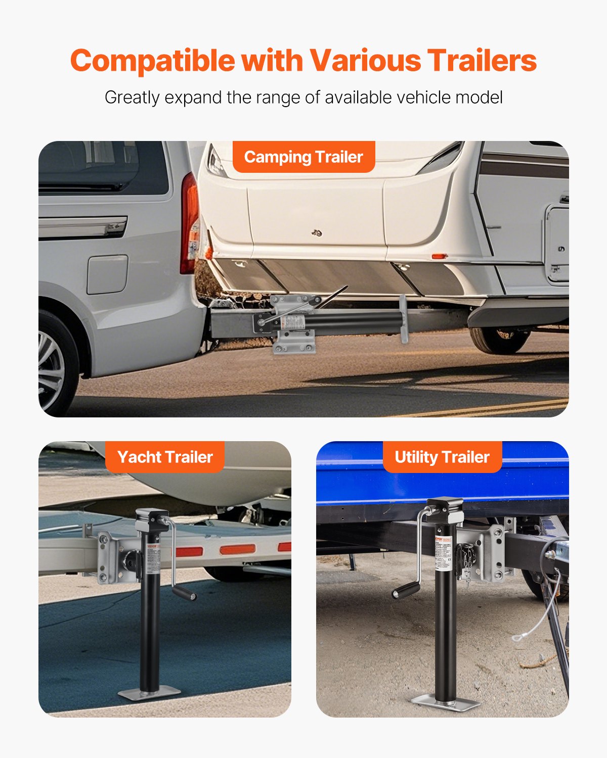 VEVOR Gato para Remolque, Capacidad de Carga Dinámica de 2267 kg, Gato para Remolque con Pernos Soporte de Elevación de 365 mm con Manija para Remolque de RV, Remolque para Yates, Remolque Utilitario