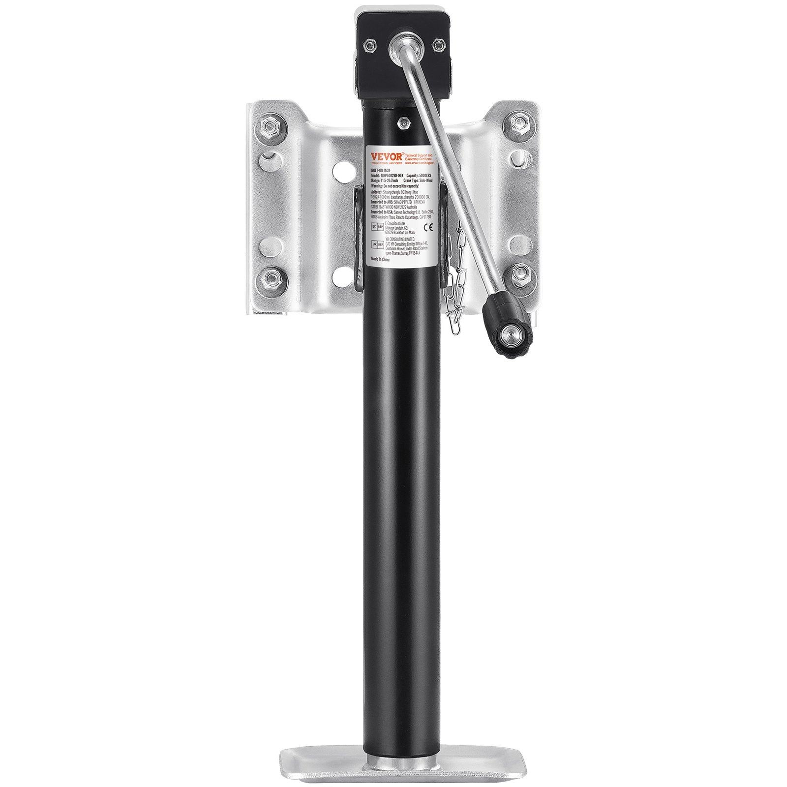 VEVOR Gato para Remolque, Capacidad de Carga Dinámica de 2267 kg, Gato para Remolque con Pernos Soporte de Elevación de 365 mm con Manija para Remolque de RV, Remolque para Yates, Remolque Utilitario