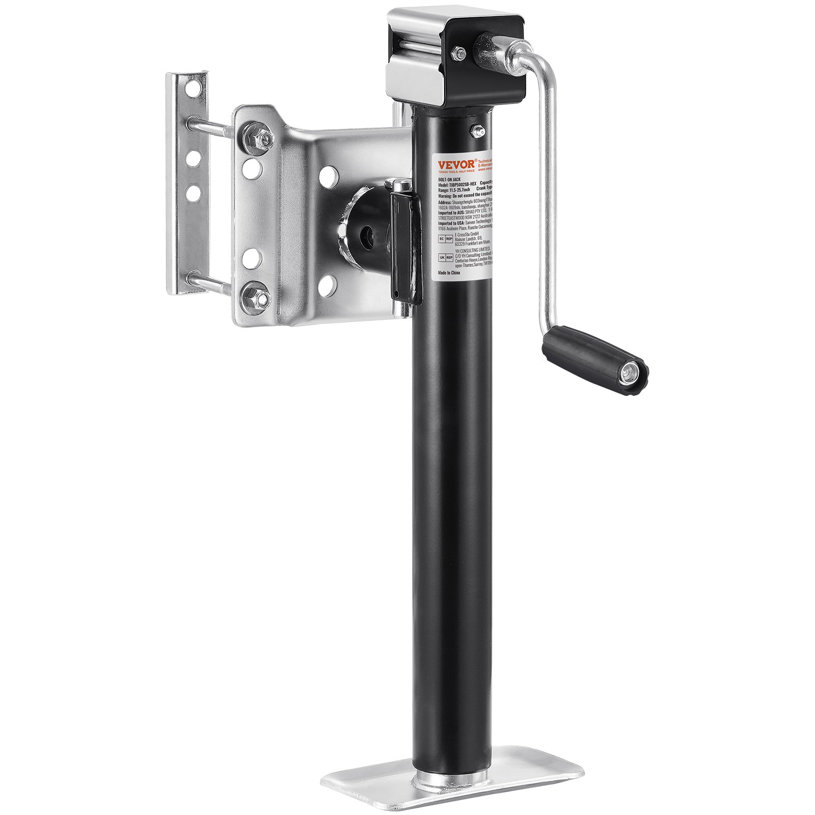 VEVOR Gato para Remolque, Capacidad de Carga Dinámica de 2267 kg, Gato para Remolque con Pernos Soporte de Elevación de 365 mm con Manija para Remolque de RV, Remolque para Yates, Remolque Utilitario