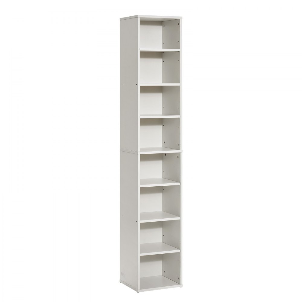 VEVOR Estantería Estrecha de 8 Niveles de 33 x 30 x 180 cm, Estantería Abierta de Madera con Estantes de Altura Ajustable, Estantería de Piso de Exhibición Alta para Biblioteca, Oficina, Blanco