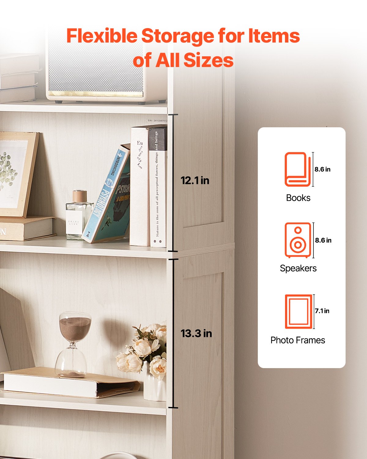 VEVOR Estantería Ancha de 5 Niveles de 79,2 x 29,7 x 173,5 cm, Estantería Abierta de Madera con Estantes de Altura Ajustable, Estantería de Piso de Exhibición Alta para Biblioteca, Oficina, Blanco