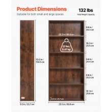 VEVOR Estantería Estrecha 5 Niveles 59,8x23,7x134,5 cm Altura Ajustable, Marrón