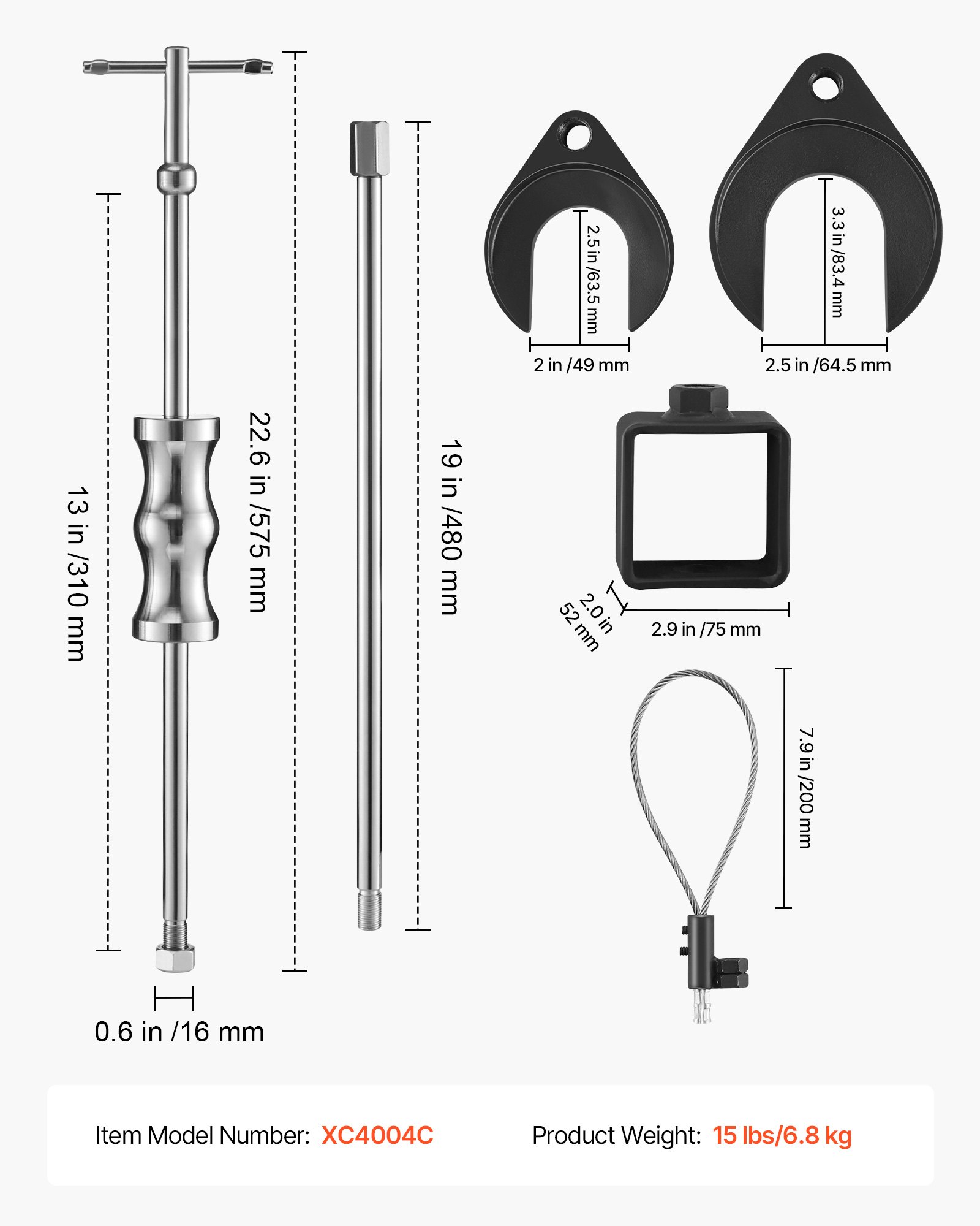 VEVOR Juego de Extractores de Eje Homocinético Interno con Martillo Deslizante 16 mm a 48 cm y Adaptador de Horquilla de Junta Homocinética 5 y 6.35 cm, a Mecánicos y Aficionados al Bricolaje