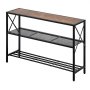 VEVOR Mesa de Consola Estrecha para Sofá, 106 x 29,5 x 73,5 cm, Mesa de Consola Estrecha de 3 Niveles, Mesa de Sofá Estrecha con Marco de Metal, para Entrada, Pasillo, Sala de Estar, Marrón y Negro