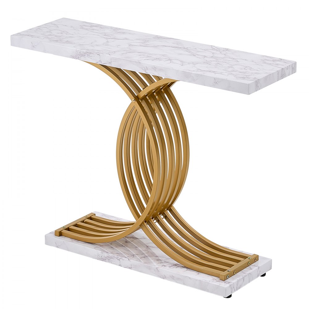 VEVOR Mesa de Consola Estrecha para Sofá, 100 x 30 x 81 cm, Mesa de Consola Estrecha de 1 Nivel, Mesa de Sofá Estrecha con Marco de Metal, para Entrada, Pasillo, Sala de Estar, Mármol Falso Blanco