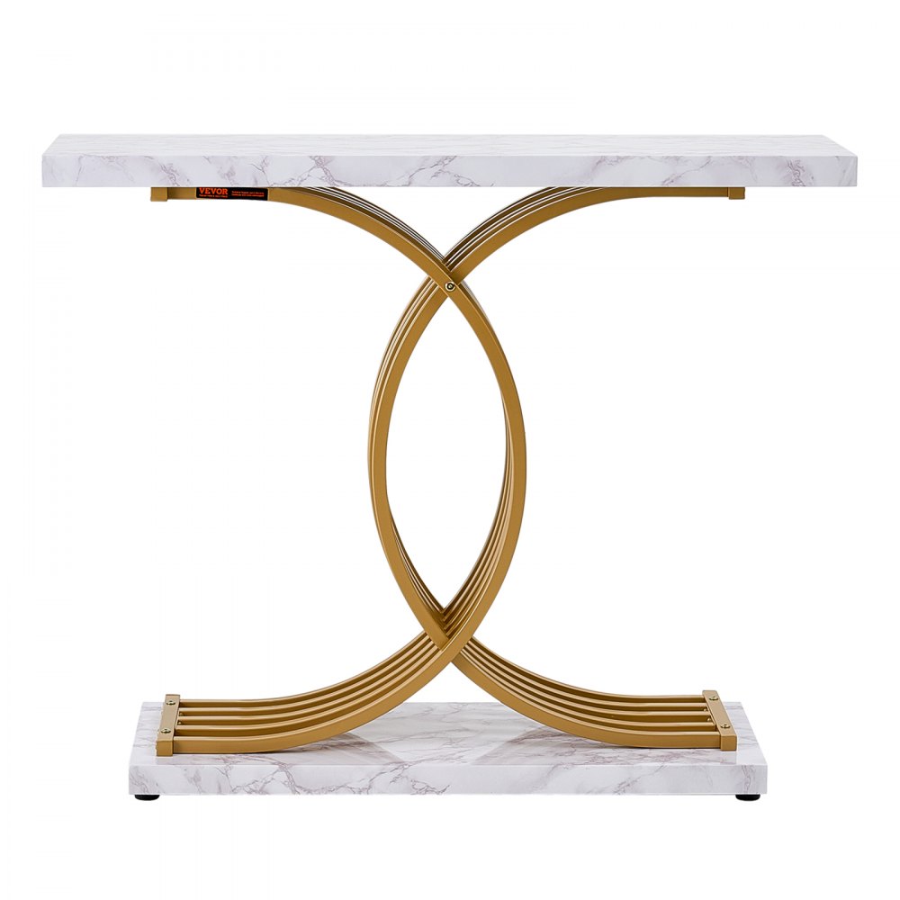 VEVOR Mesa de Consola Estrecha para Sofá, 100 x 30 x 81 cm, Mesa de Consola Estrecha de 1 Nivel, Mesa de Sofá Estrecha con Marco de Metal, para Entrada, Pasillo, Sala de Estar, Mármol Falso Blanco