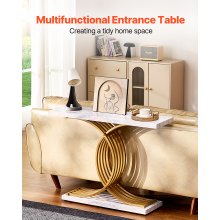 VEVOR Mesa de Consola Estrecha para Sofá, 100 x 30 x 81 cm, Mesa de Consola Estrecha de 1 Nivel, Mesa de Sofá Estrecha con Marco de Metal, para Entrada, Pasillo, Sala de Estar, Mármol Falso Blanco