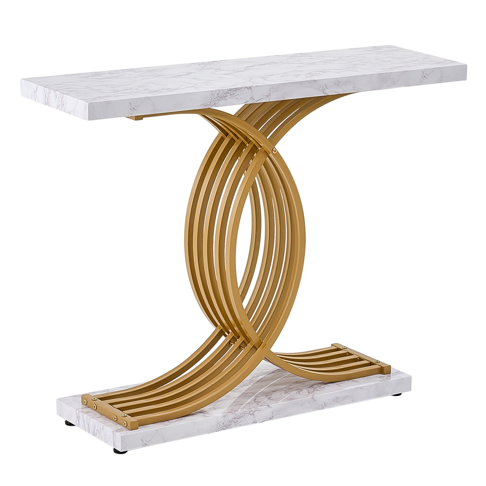 VEVOR Mesa de Consola Estrecha para Sofá, 100 x 30 x 81 cm, Mesa de Consola Estrecha de 1 Nivel, Mesa de Sofá Estrecha con Marco de Metal, para Entrada, Pasillo, Sala de Estar, Mármol Falso Blanco