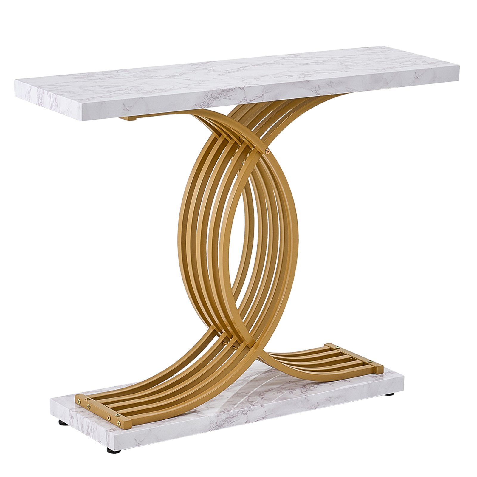 VEVOR Mesa de Consola Estrecha para Sofá, 100 x 30 x 81 cm, Mesa de Consola Estrecha de 1 Nivel, Mesa de Sofá Estrecha con Marco de Metal, para Entrada, Pasillo, Sala de Estar, Mármol Falso Blanco