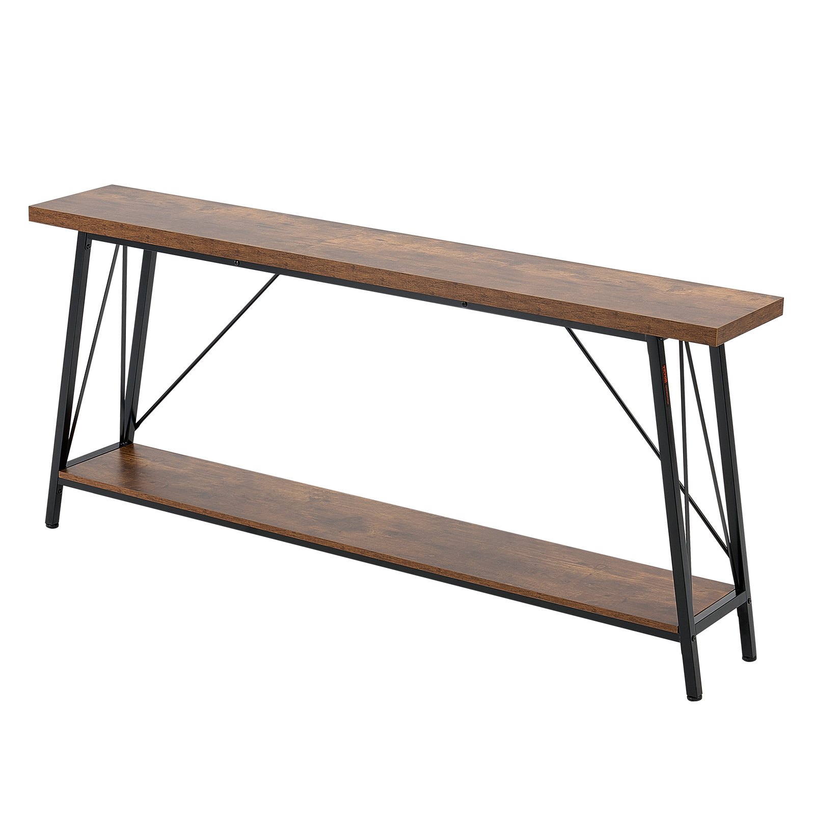 VEVOR Mesa de Consola Estrecha para Sofá, 180 x 30 x 80 cm, Mesa de Entrada Larga de 2 Niveles,  Mesa de Sofá Estrecha con Marco de Metal, para Entrada, Pasillo, Sala de Estar, Marrón y Negro