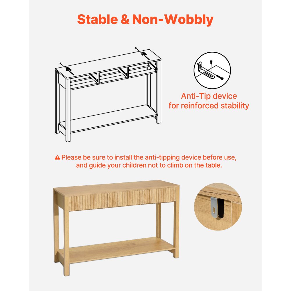 VEVOR Mesa Consola Rectangular Estrecha, con Cajones y Compartimento de Almacenamiento, MDF y Aglomerado, para Recibidor, Dormitorio, Salón, Vestíbulo o Recibidor, 120 x 30 x 80 cm, Madera Natural