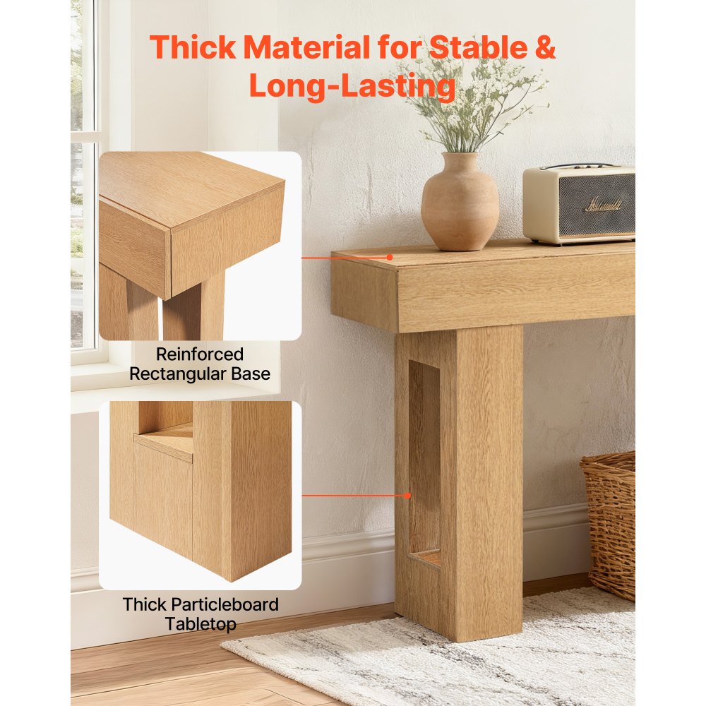 VEVOR Mesa Consola de Estilo Rústico, Mesa de Entrada Rectangular Estrecha Fabricada en Aglomerado, para Recibidor, Dormitorio, Sala de Estar, Vestíbulo, Color Madera Natural, 160 x 35 x 85 cm