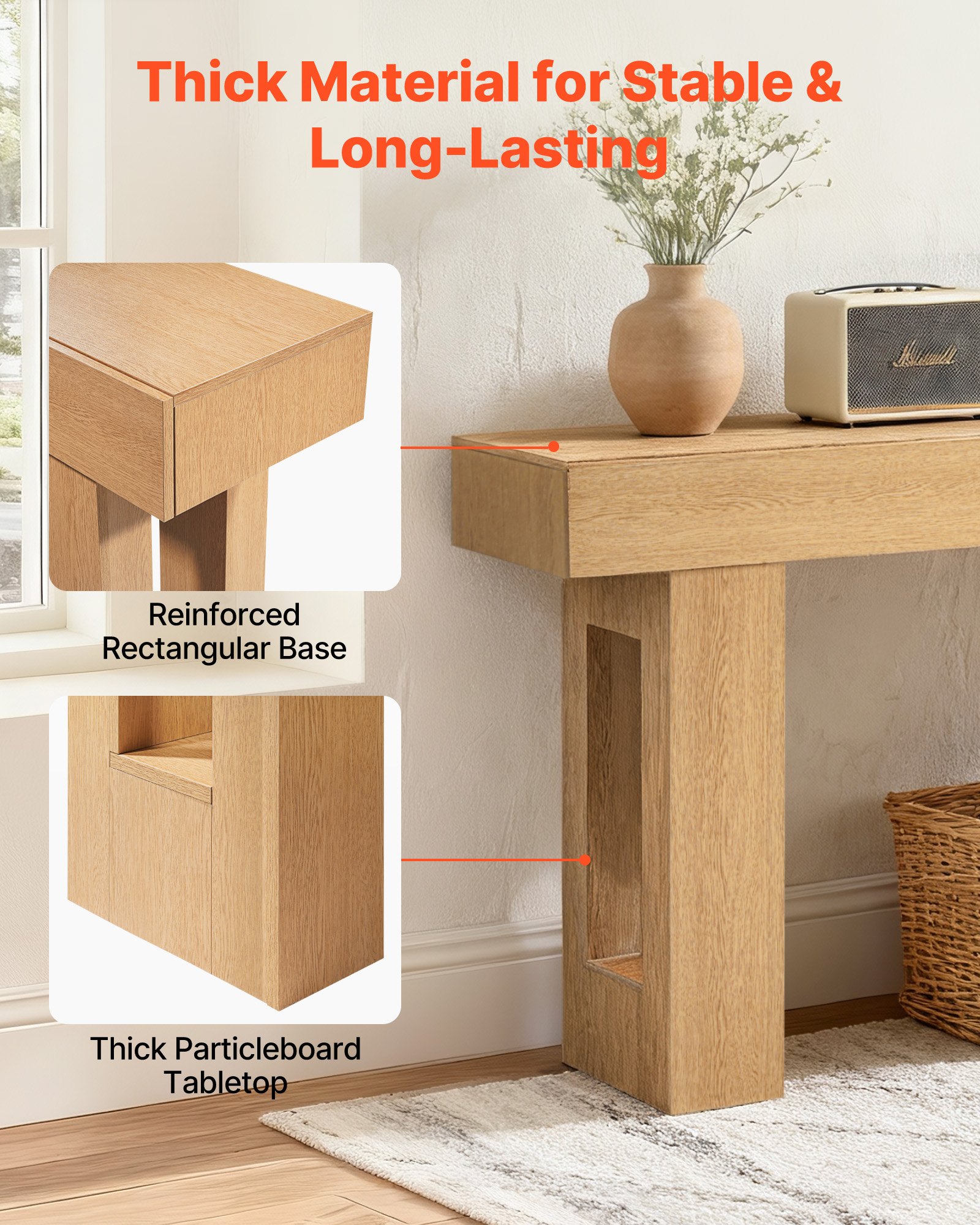 VEVOR Mesa Consola de Estilo Rústico, Mesa de Entrada Rectangular Estrecha Fabricada en Aglomerado, para Recibidor, Dormitorio, Sala de Estar, Vestíbulo, Color Madera Natural, 160 x 35 x 85 cm