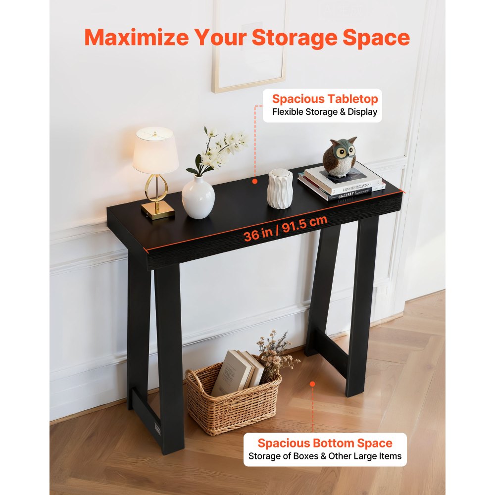 VEVOR 91.5 cm Console Table, Modern Desk Behind the Couch, Wooden Rectangle Entrance Desk, Narrow Long Sofa Table Accent Stand, Ideal for Hallway, Bedroom, Living Room, Foyer, Easy Assembly, Black