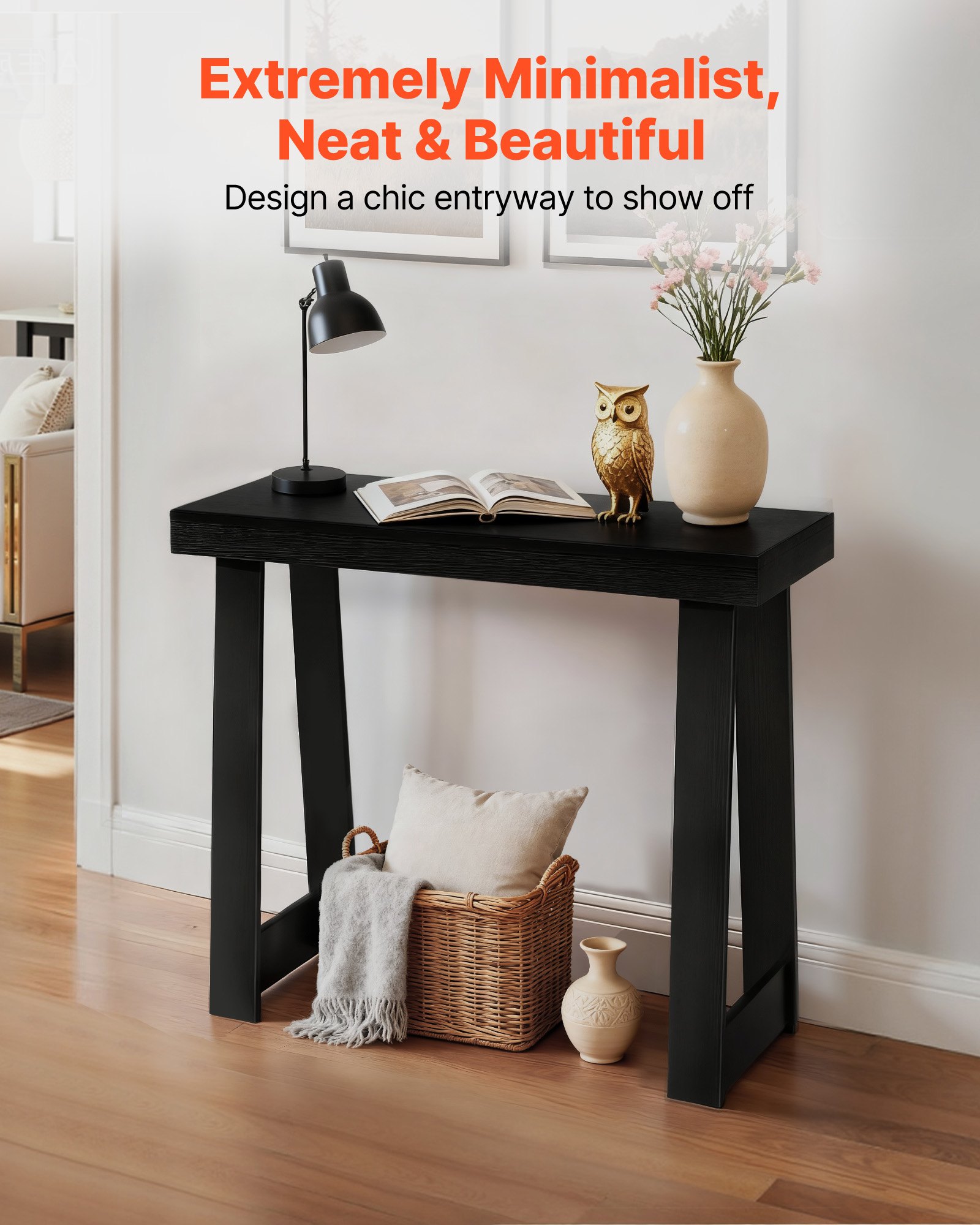 VEVOR 91.5 cm Console Table, Modern Desk Behind the Couch, Wooden Rectangle Entrance Desk, Narrow Long Sofa Table Accent Stand, Ideal for Hallway, Bedroom, Living Room, Foyer, Easy Assembly, Black