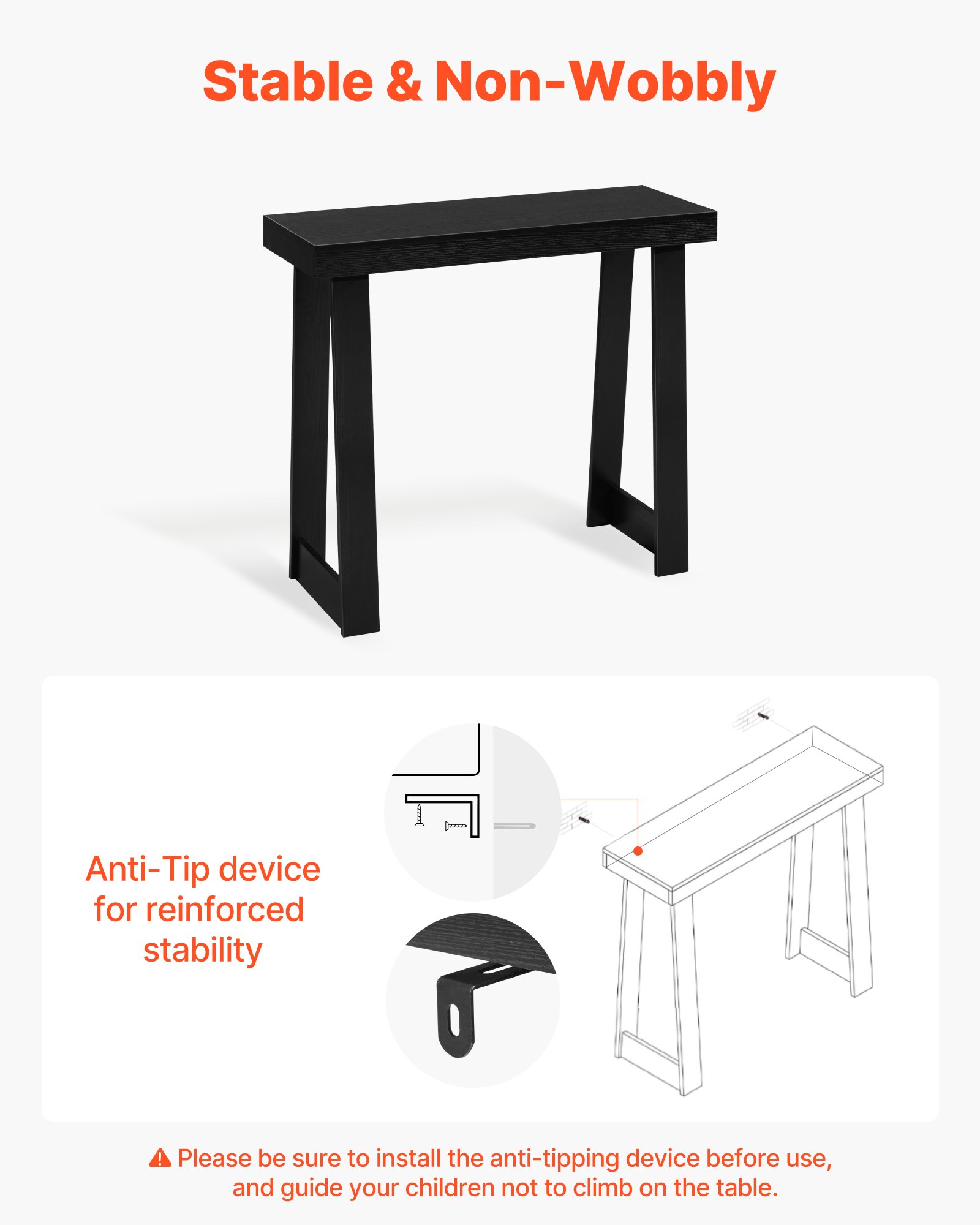 VEVOR 91.5 cm Console Table, Modern Desk Behind the Couch, Wooden Rectangle Entrance Desk, Narrow Long Sofa Table Accent Stand, Ideal for Hallway, Bedroom, Living Room, Foyer, Easy Assembly, Black