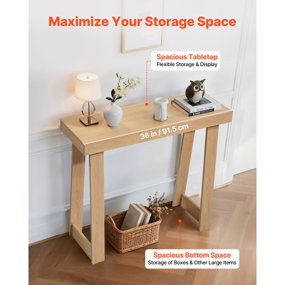 VEVOR 91.5 cm Console Table, Modern Desk Behind the Couch, Wooden Rectangle Entrance Desk, Narrow Long Sofa Table Accent Stand, Ideal for Hallway, Bedroom, Living Room, Foyer, Easy Assembly, Burlywood