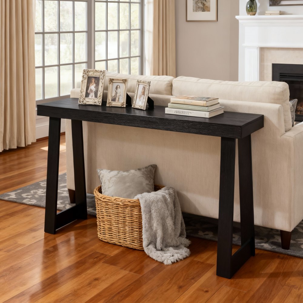 VEVOR Mesa Consola Moderna, Mesa Auxiliar Rectangular para Colocar Detrás del Sofá, 118 x 30,5 x 81 cm, Fabricada en Panel Multicapa, para Recibidor, Dormitorio, Sala de Estar, Negro, Carga 50 kg