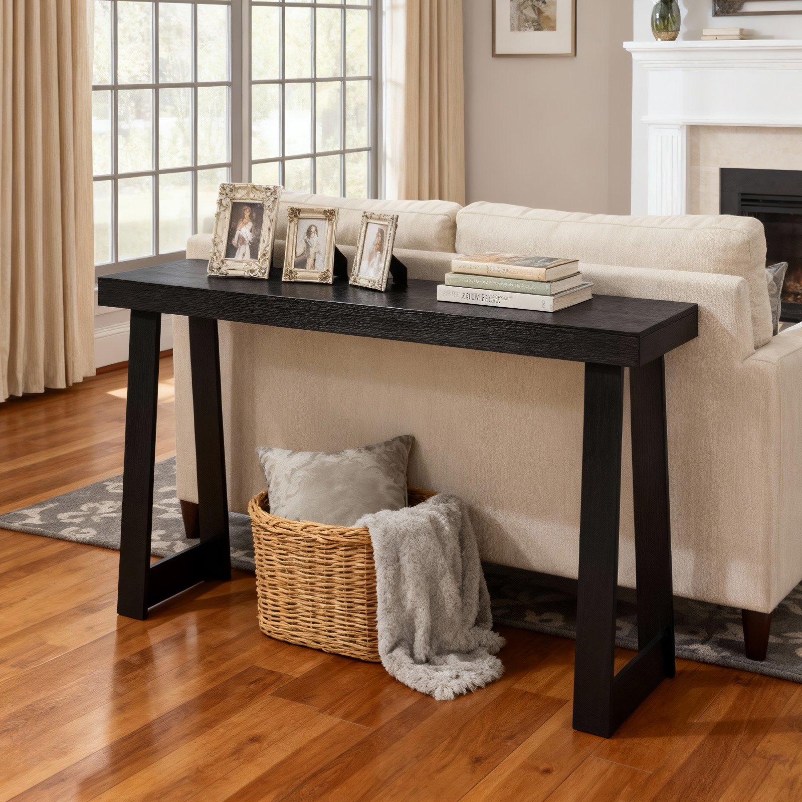 VEVOR Mesa Consola Moderna, Mesa Auxiliar Rectangular para Colocar Detrás del Sofá, 118 x 30,5 x 81 cm, Fabricada en Panel Multicapa, para Recibidor, Dormitorio, Sala de Estar, Negro, Carga 50 kg