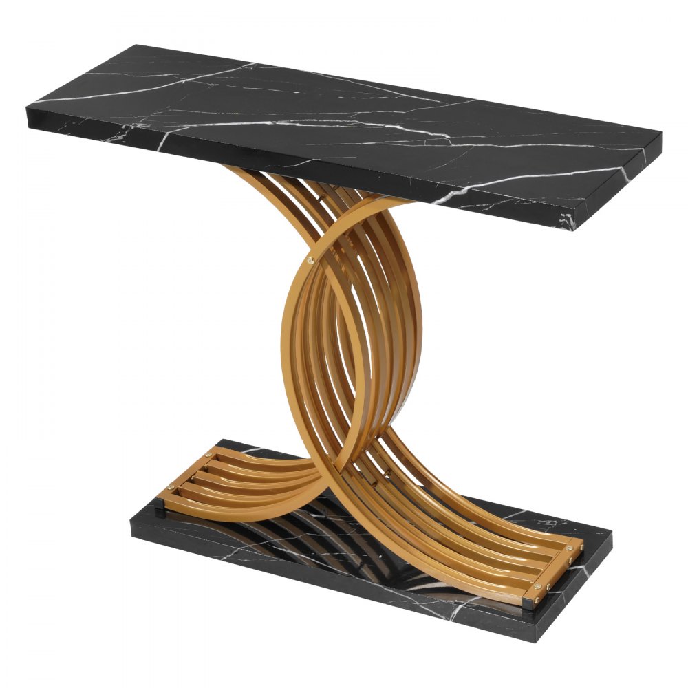 VEVOR Mesa Consola Moderna, Mesa Auxiliar Rectangular para Colocar Detrás del Sofá, 100 x 30 x 81 cm, Fabricada en MDF y Tubos de Acero, para Recibidor, Dormitorio, Sala de Estar, Negro y Dorado