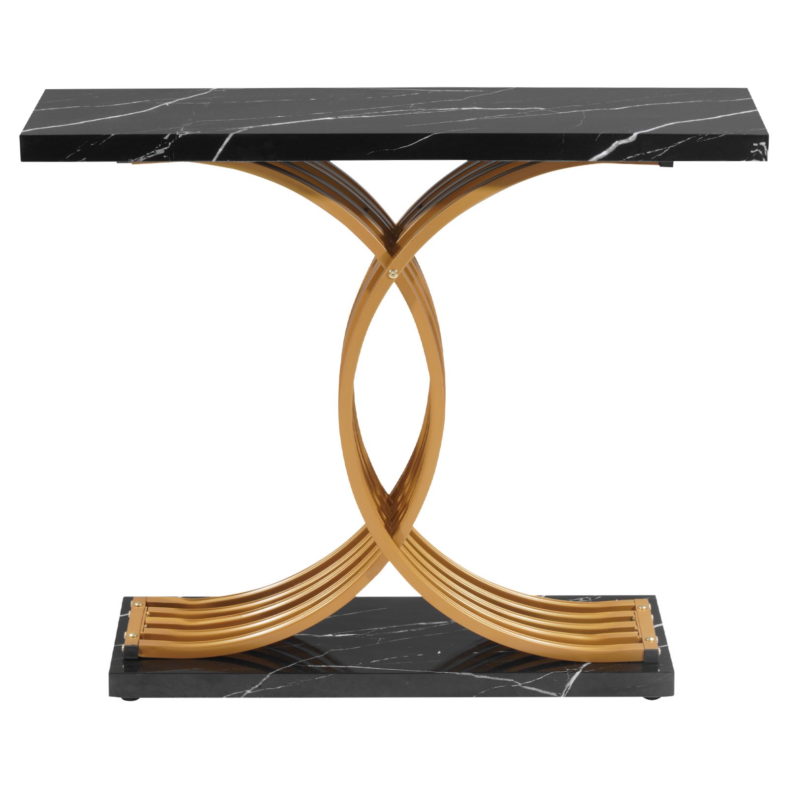 VEVOR Mesa Consola Moderna, Mesa Auxiliar Rectangular para Colocar Detrás del Sofá, 100 x 30 x 81 cm, Fabricada en MDF y Tubos de Acero, para Recibidor, Dormitorio, Sala de Estar, Negro y Dorado