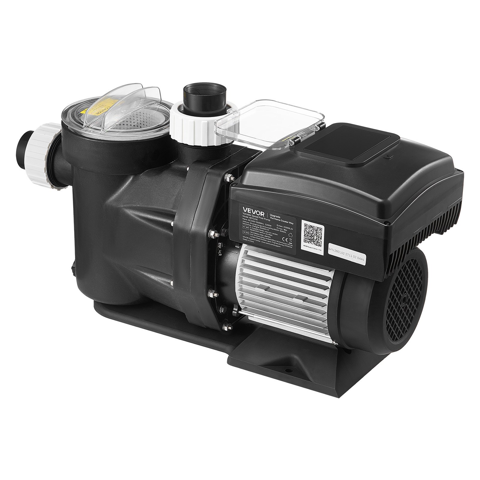 VEVOR Bomba para Piscina 1100 W de Velocidad Variable 1150 a 3600 rpm, Bomba de Filtración para Piscina, Caudal Máximo de 26.000 L/h, CA 220-240 V, Altura Máxima de Descarga de 15 m con Temporizador