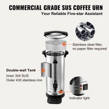 VEVOR Urna de Café Comercial de Acero Inoxidable para 110 Tazas urna para cafetera 1500W 220V Cafetera Eléctrica Urna Para Preparación Rápida Urna de Agua Caliente con Cable de Corriente Desmontable