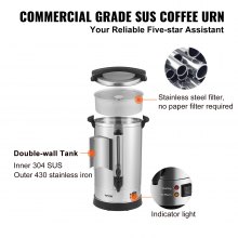 VEVOR Urna de Café Comercial de Acero Inoxidable para 65 Tazas urna para cafetera 1500W 220V Cafetera Eléctrica Urna Para Preparación Rápida Urna de Agua Caliente con Cable de Corriente Desmontable