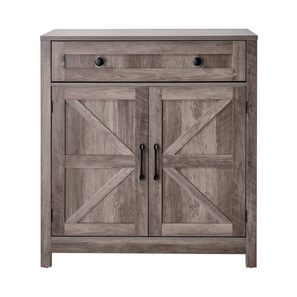 VEVOR Aparador de Cocina 75 x 37,5 x 80 cm, Mueble Auxiliar con Cajón Estantes Ajustables, Estilo Casa de Campo, Dispositivo Antivuelco, Armario de Almacenamiento para Salón Entrada Comedor, Gris
