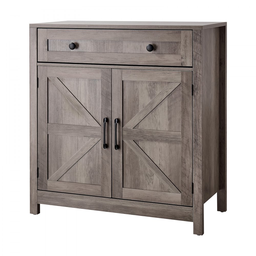 VEVOR Aparador de Cocina 75 x 37,5 x 80 cm, Mueble Auxiliar con Cajón Estantes Ajustables, Estilo Casa de Campo, Dispositivo Antivuelco, Armario de Almacenamiento para Salón Entrada Comedor, Gris