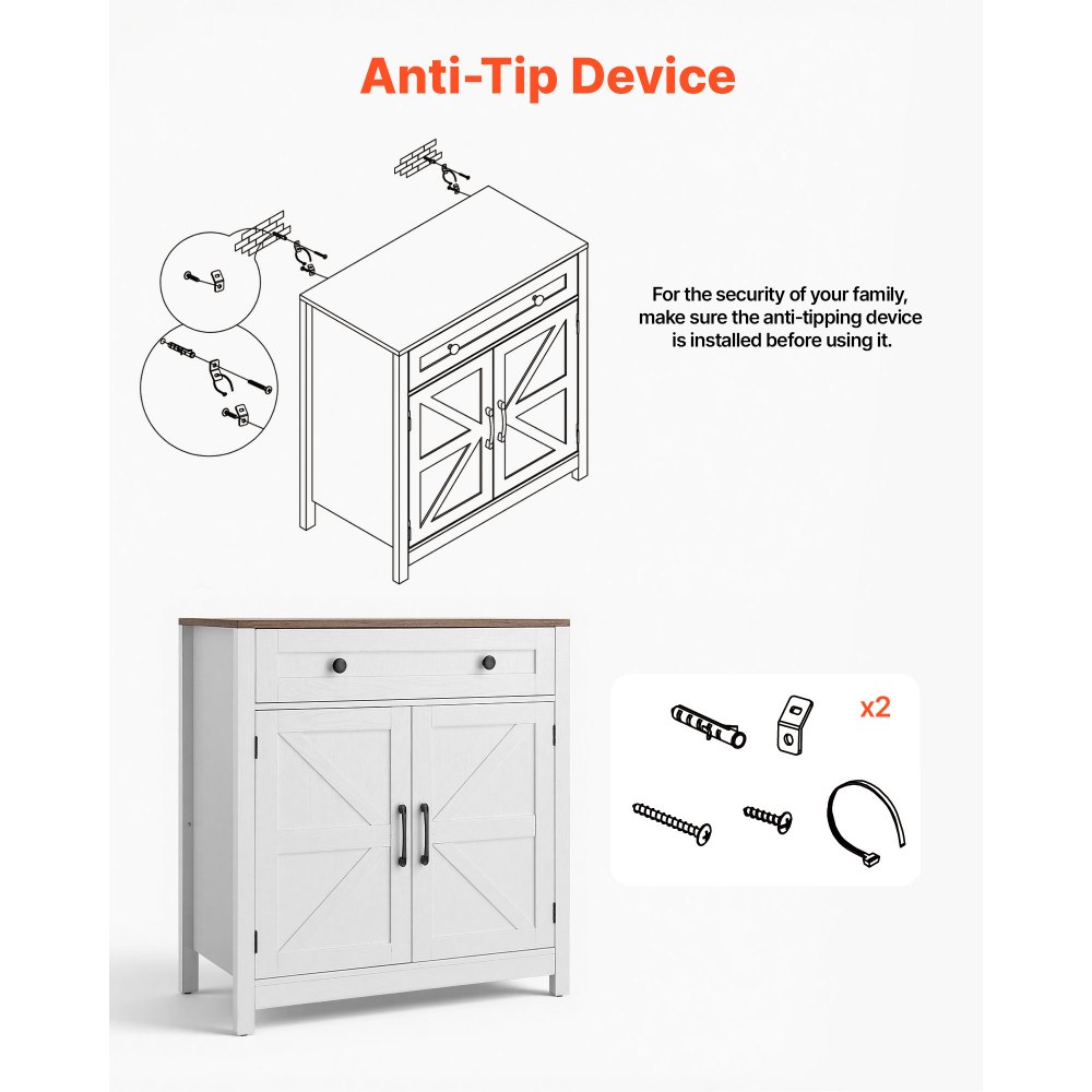 VEVOR Aparador con Cajones, de Estilo Rústico, Ideal para Salón, Entrada o Cocina, 75 x 37,5 x 80 cm. Color Blanco y Marrón, Tablero de Partículas y MDF, para Guardar Cafetera, Vajilla, Fotos