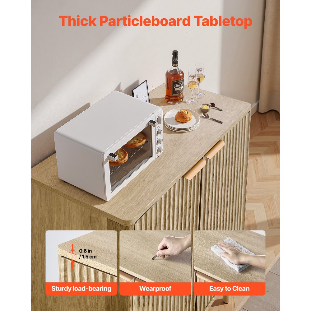 VEVOR Aparador de 2 Estantes, Estilo Medieval, para Salón, Recibidor o Cocina, 80 x 37,5 x 80 cm, Roble, con Herrajes Antivuelco y Patas Ajustables, para Guardar Una Cafetera, Vajilla, Fotos