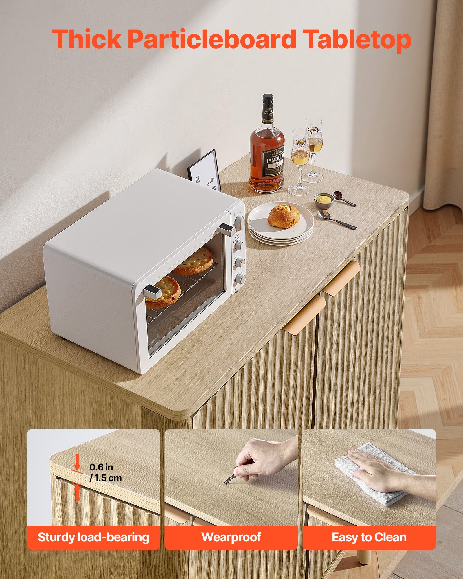 VEVOR Aparador de 2 Estantes, Estilo Medieval, para Salón, Recibidor o Cocina, 80 x 37,5 x 80 cm, Roble, con Herrajes Antivuelco y Patas Ajustables, para Guardar Una Cafetera, Vajilla, Fotos