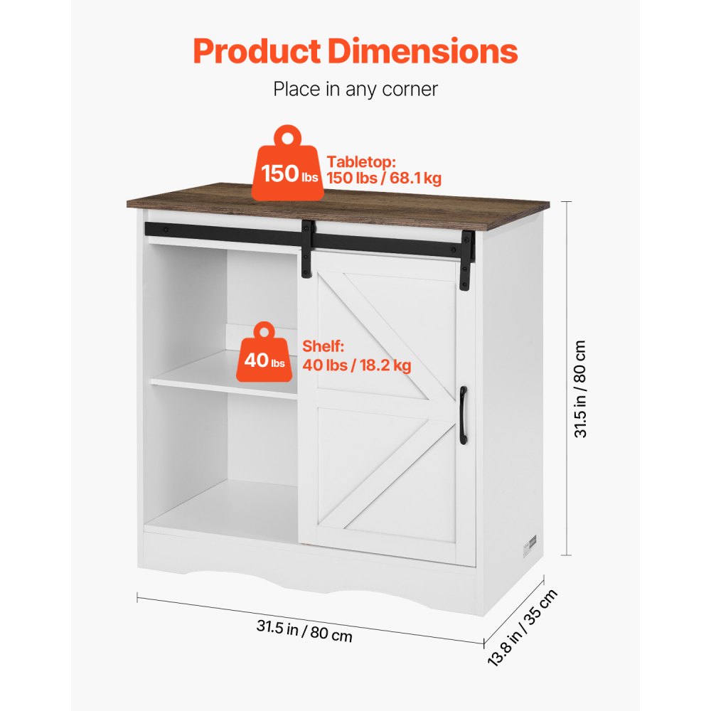 VEVOR Coffee Bar Cabinet 80 x 35 x 80 cm Farmhouse style coffee bar cabinet with 3-tier storage, coffee bar table with barn door design, sideboard/buffet cabinet for living room/entrance area