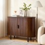 VEVOR Coffee Bar Cabinet, Mid Century Fluted Coffee Bar Table, Buffet Stand Cabinet with 2 Sliding Doors, Sideboard Buffet Station for Living Room, Entryway, Kitchen, 100 x 40 x 75 cm, Walnut
