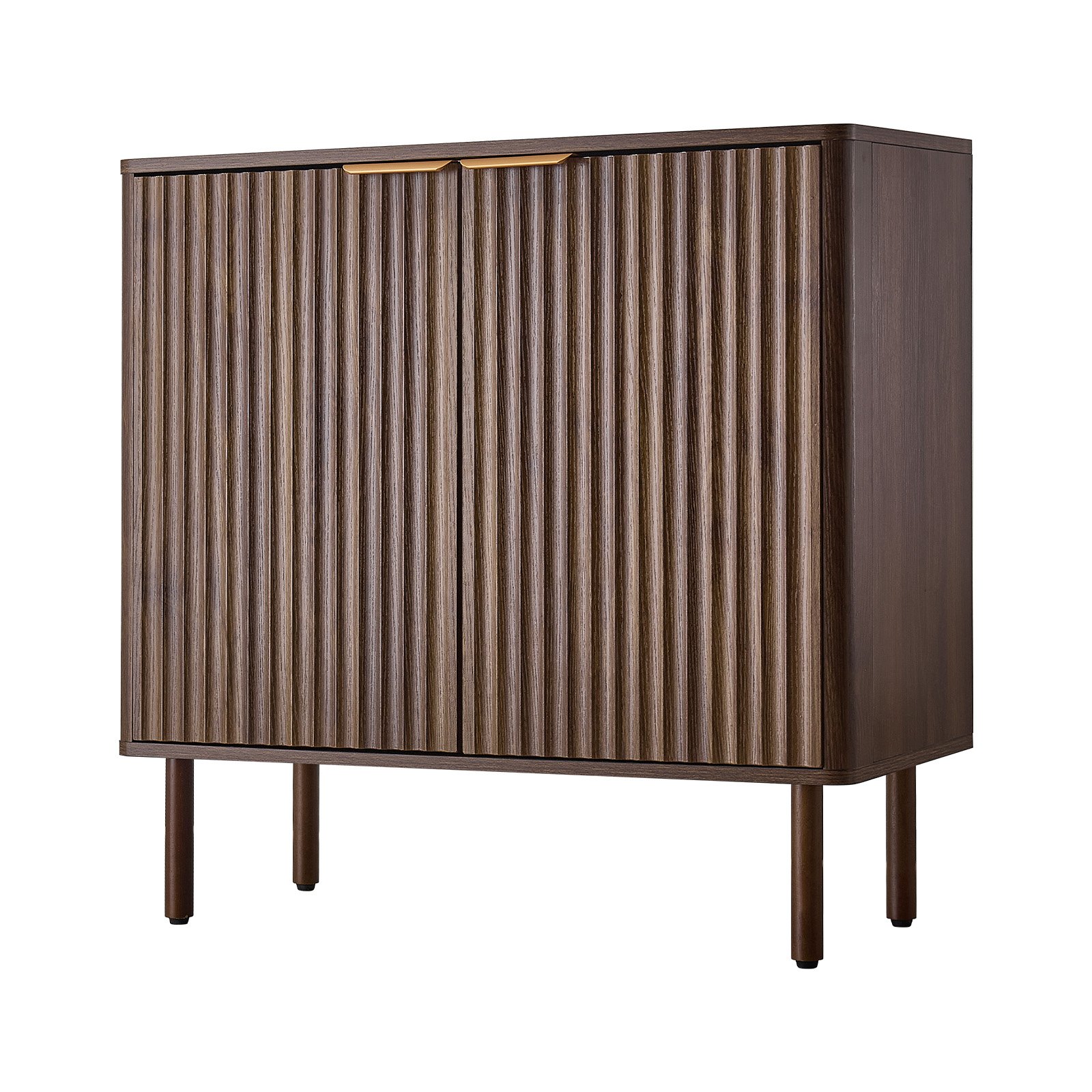 VEVOR Coffee Bar Cabinet, Mid Century Fluted Coffee Bar Table with 2-Tier Storage, Buffet Stand Cabinet with Barn Door, Sideboard Buffet Station for Living Room, Entryway, 80 x 37.5 x 80 cm Walnut