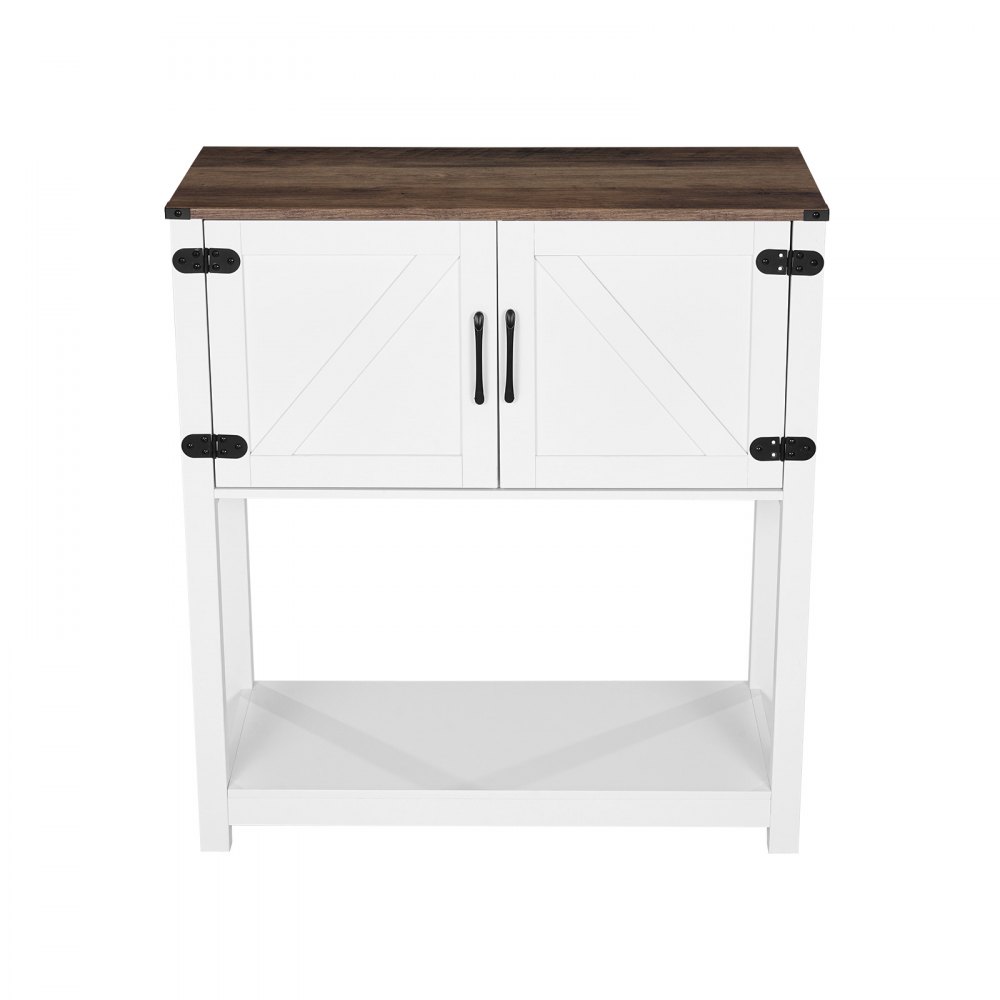 VEVOR Mueble Bar de Café Estilo Rústico de 80 x 35 x 80 cm con Almacenamiento de 3 Niveles, Mesa de Bar de Café Móvil con Puertas Magnéticas, Aparador Tipo Buffet para Sala de Estar, Marrón y Blanco