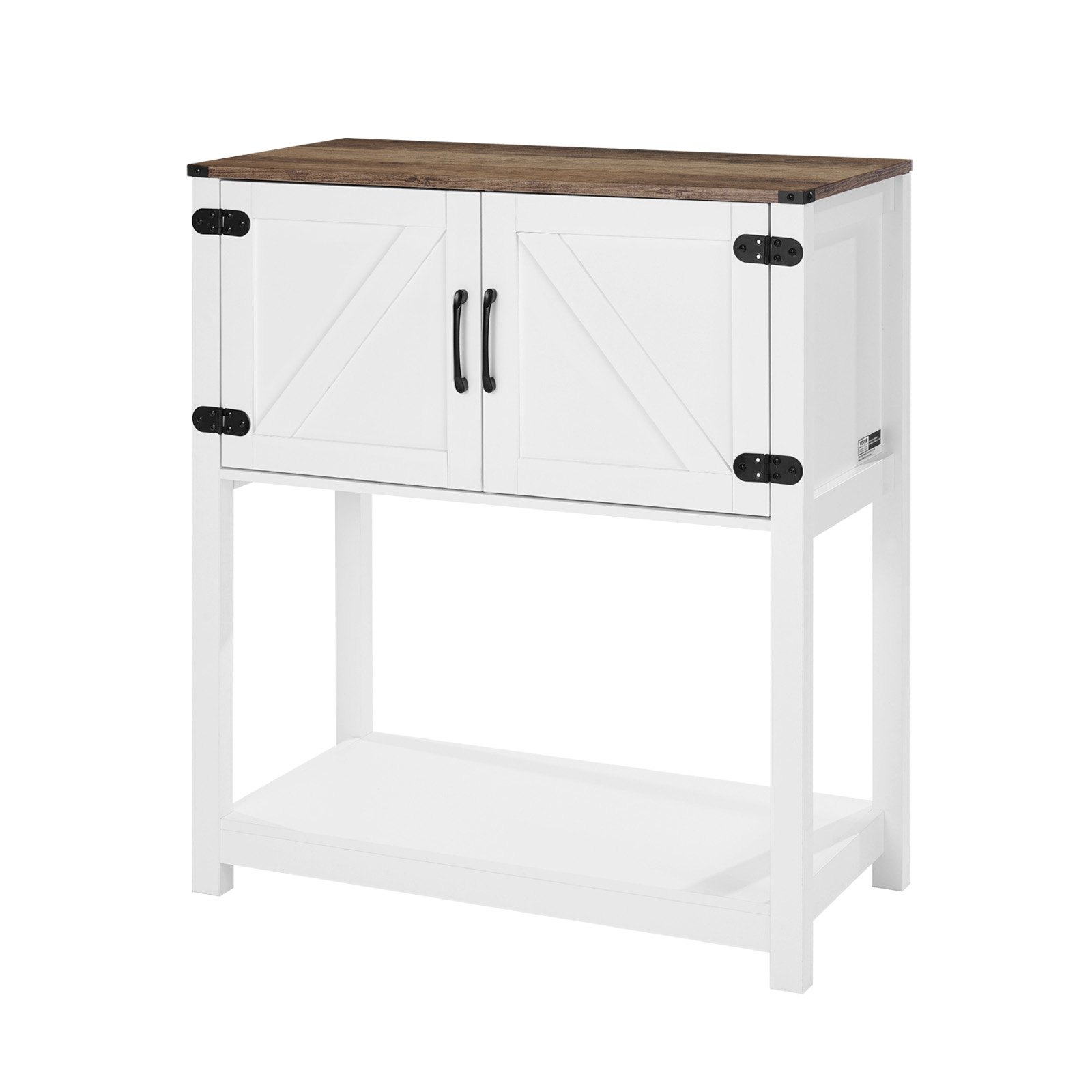 VEVOR Mueble Bar de Café Estilo Rústico de 80 x 35 x 80 cm con Almacenamiento de 3 Niveles, Mesa de Bar de Café Móvil con Puertas Magnéticas, Aparador Tipo Buffet para Sala de Estar, Marrón y Blanco