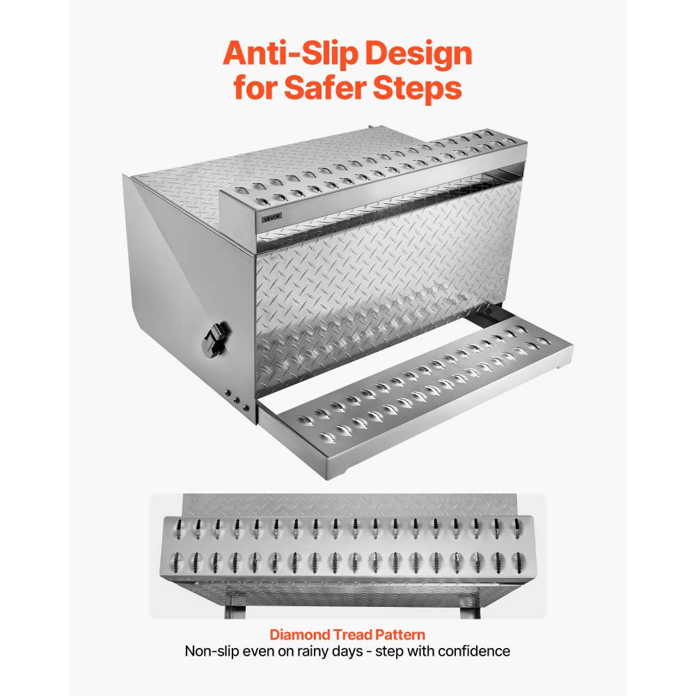 VEVOR Caja de Herramientas para Camiones con Escalón 790 x 770 x 485 mm de Aluminio Resistente, con Placa de Diamante, Pestillo Amortiguador Pasos Estables para Plataforma, Grúa, Semirremolque