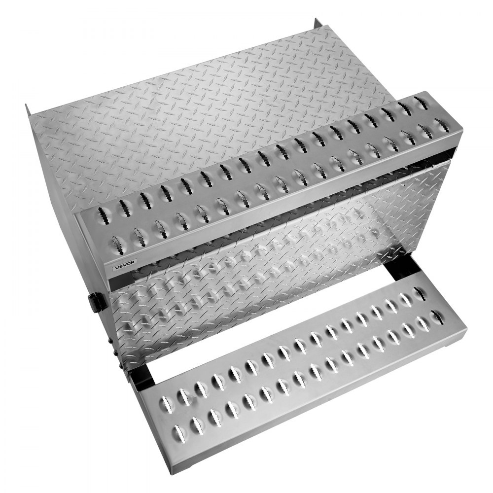 VEVOR Caja de Herramientas para Camiones con Escalón 790 x 770 x 485 mm de Aluminio Resistente, con Placa de Diamante, Pestillo Amortiguador Pasos Estables para Plataforma, Grúa, Semirremolque