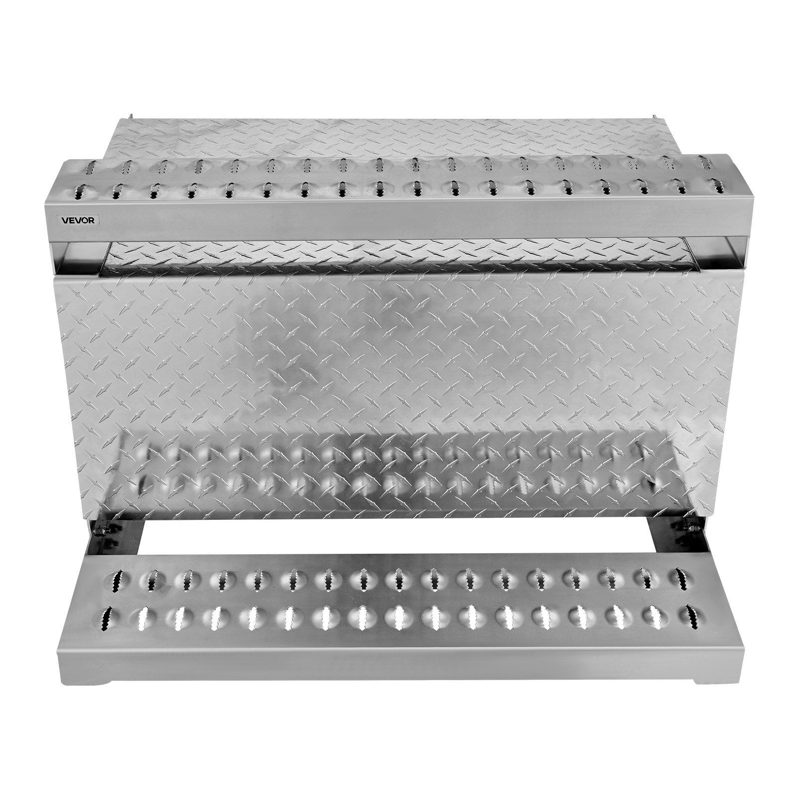 VEVOR Caja de Herramientas para Camiones con Escalón 790 x 770 x 485 mm de Aluminio Resistente, con Placa de Diamante, Pestillo Amortiguador Pasos Estables para Plataforma, Grúa, Semirremolque
