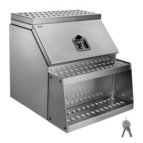 VEVOR Caja de Herramientas para Camiones con Escalón 610 x 695 x 645 mm de Aluminio Resistente, con Montaje Lateral, con Cerradura, Manija en T y Llaves para Semirremolques, Remolques de Plataforma