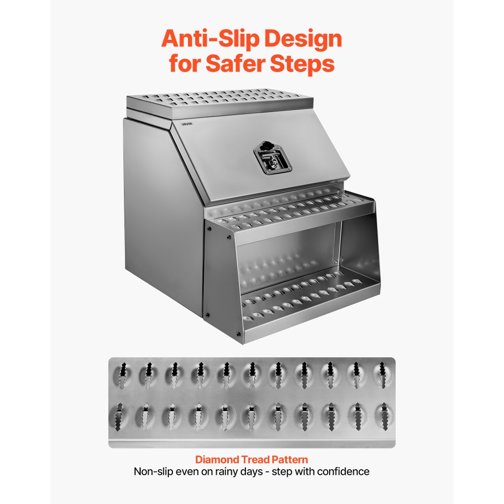 VEVOR Caja de Herramientas para Camiones con Escalón 610 x 695 x 645 mm de Aluminio Resistente, con Montaje Lateral, con Cerradura, Manija en T y Llaves para Semirremolques, Remolques de Plataforma