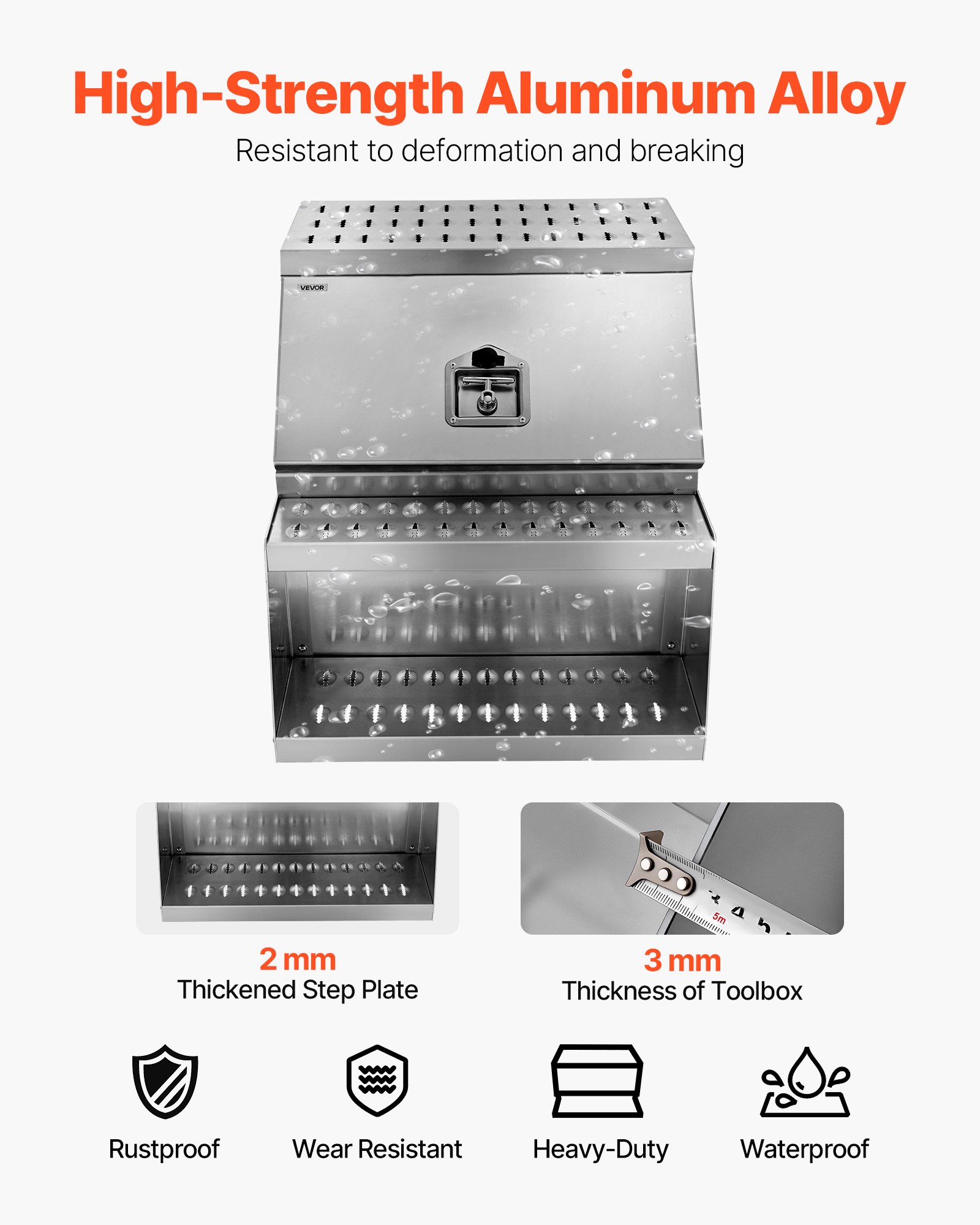 VEVOR Caja de Herramientas para Camiones con Escalón 610 x 695 x 645 mm de Aluminio Resistente, con Montaje Lateral, con Cerradura, Manija en T y Llaves para Semirremolques, Remolques de Plataforma