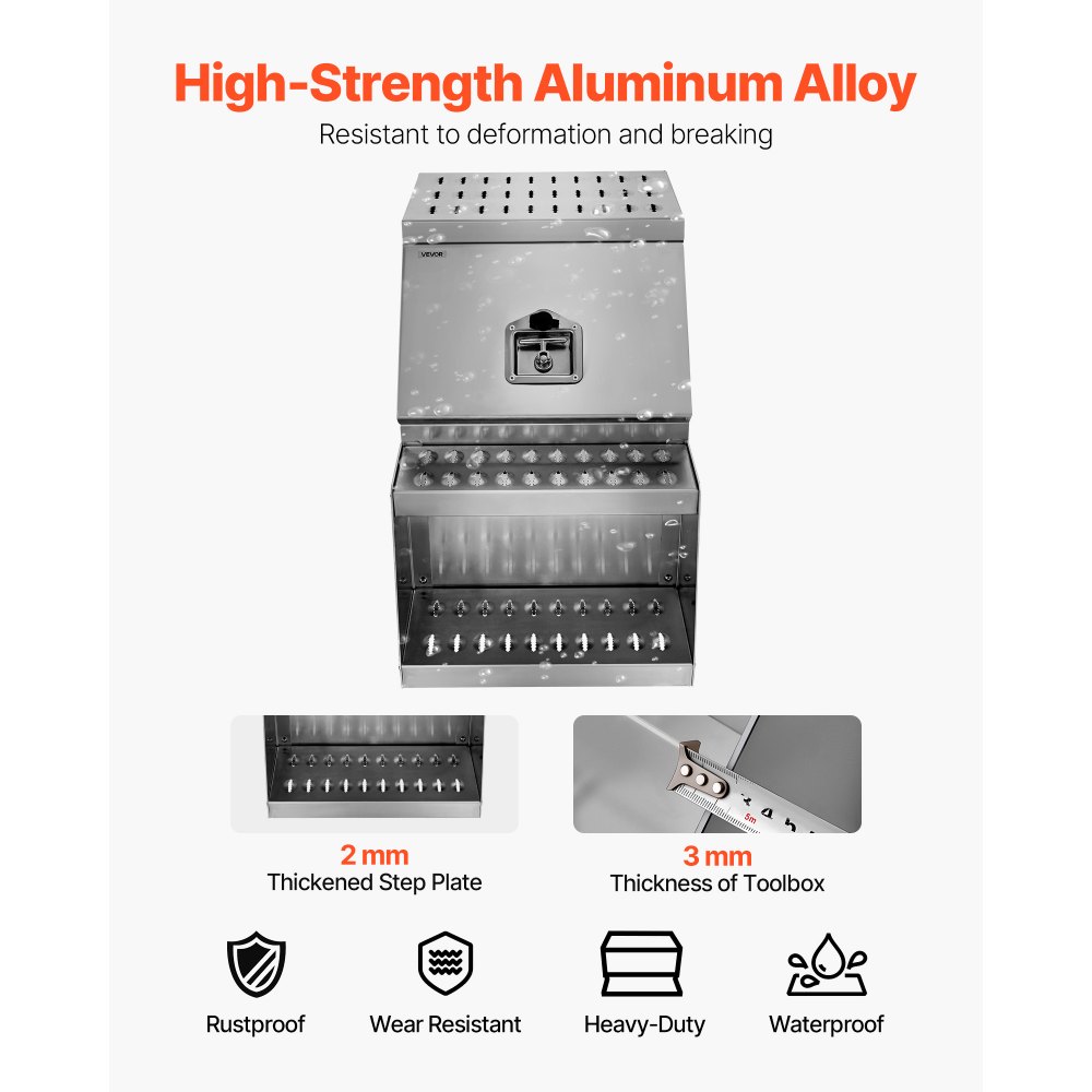 VEVOR Caja de Herramientas para Camiones con Escalón 457 x 695 x 645 mm de Aluminio Resistente, con Montaje Lateral, con Cerradura, Manija en T y Llaves para Semirremolques, Remolques de Plataforma
